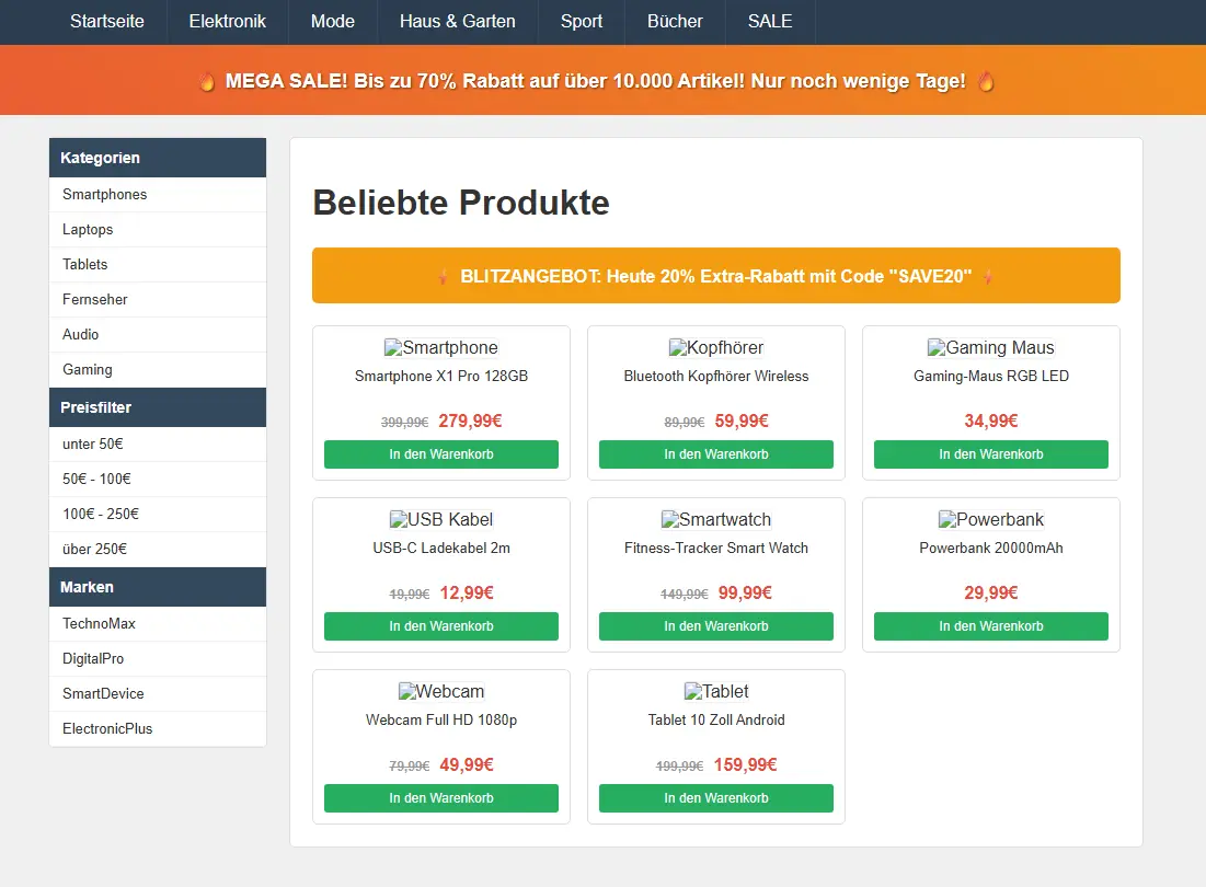 Alte Website - unmodern und langsam